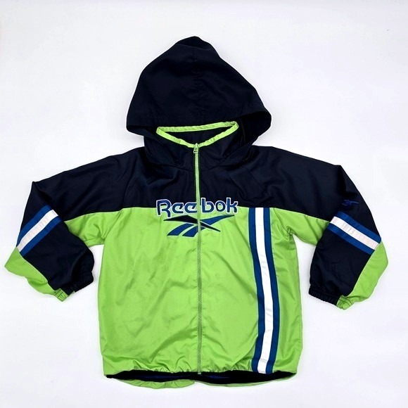 Reebok Other - Vintage Kids Reebok Hooded Windbreaker Jacket Neon Green Size Large 5/6